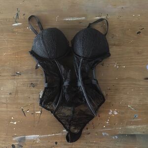 FINAL MARKDOWN Victorias Secret Black Lace Bodysuit M